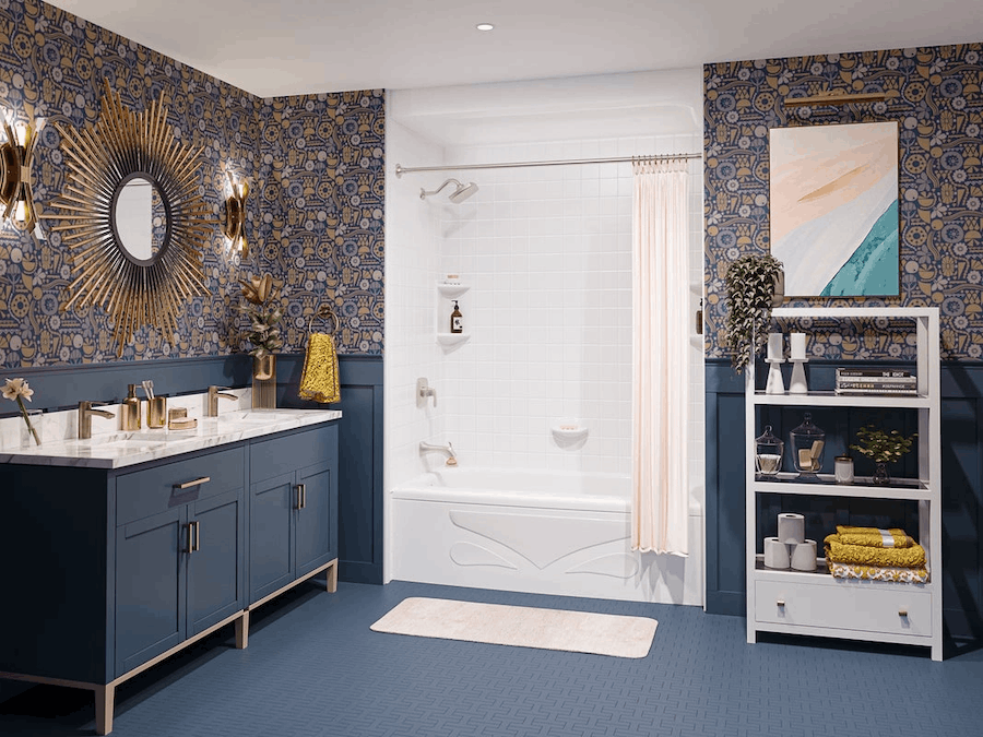 Updated shower with modern fixtures and wall surround