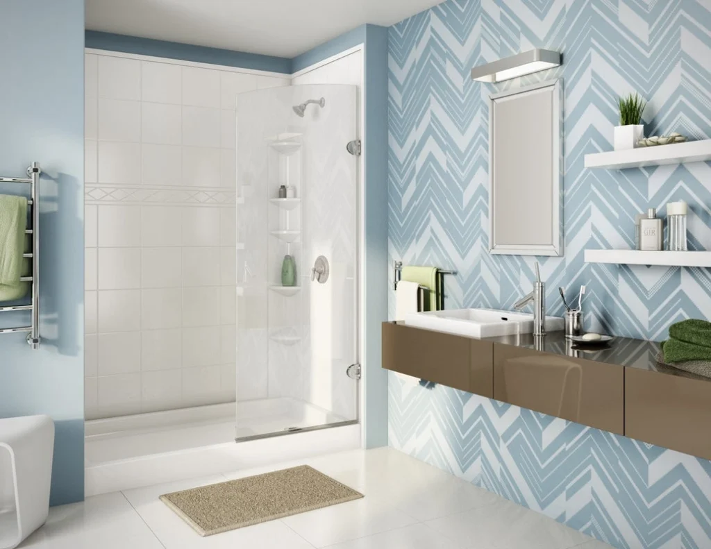 Updated shower with modern fixtures and wall surround